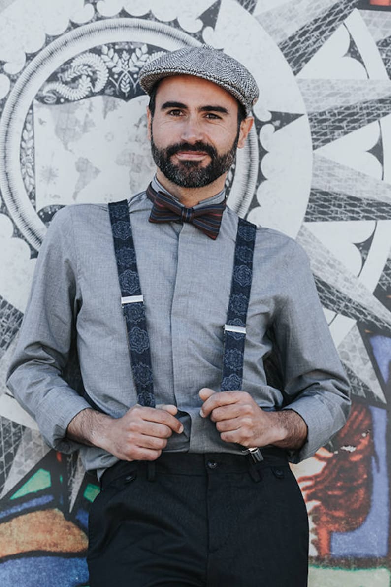 Dark Blue Mens Suspenders, Denim Fabric braces for men with adjustable length, personalized gift idea, from wife to husband gift image 4