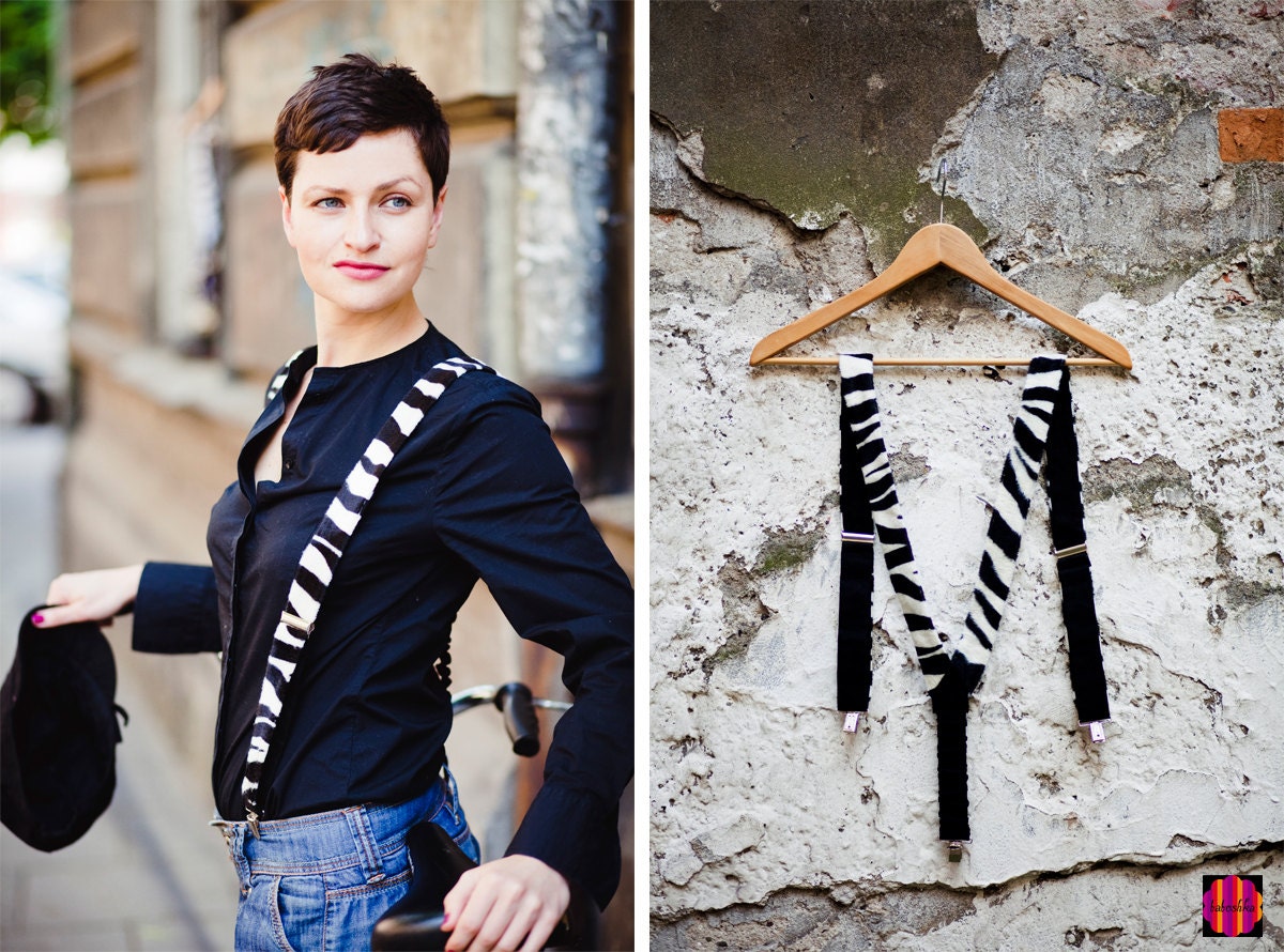 Velvet Vegan Womens Suspenders With Zebra Pattern, Lesbian Gift