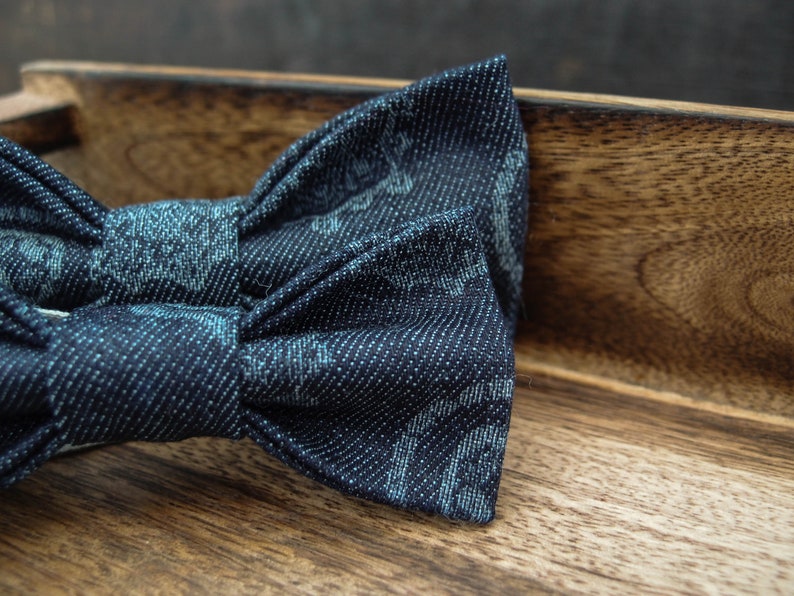 Father Son Match Handmade Denim Navy Blue Solid Bow Tie Bowtie Wedding Party