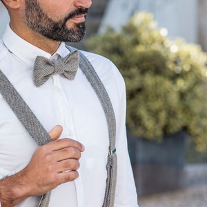 Grey Suspenders and Bow Tie Gray Braces Set Groomsmen - Etsy