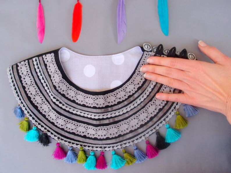 Ethnic Jewelry gift for her gift for mom Tassel necklace Textile necklace Art Ethnic Necklace with colorful tassels