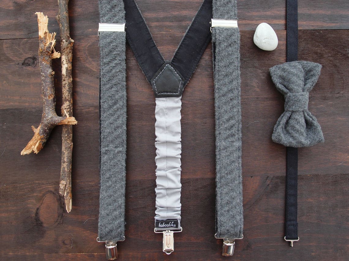 Grey Bow Tie and Suspenders Adult Suspenders Set Birthday Etsy