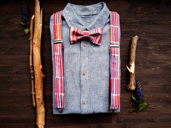 Vegan Suspenders and Bow Tie Set for Men or Women, Striped  display picture 1