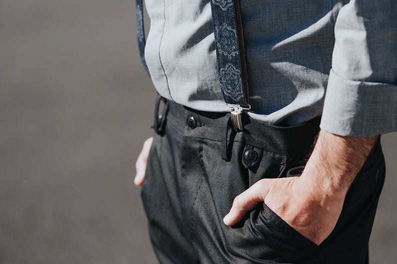 Dark Blue Mens Suspenders, Denim Fabric braces for men with adjustable length, personalized gift idea, from wife to husband gift image 6