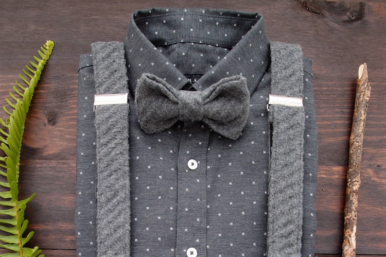Grey Bow Tie and Suspenders Adult Suspenders Set Birthday Etsy