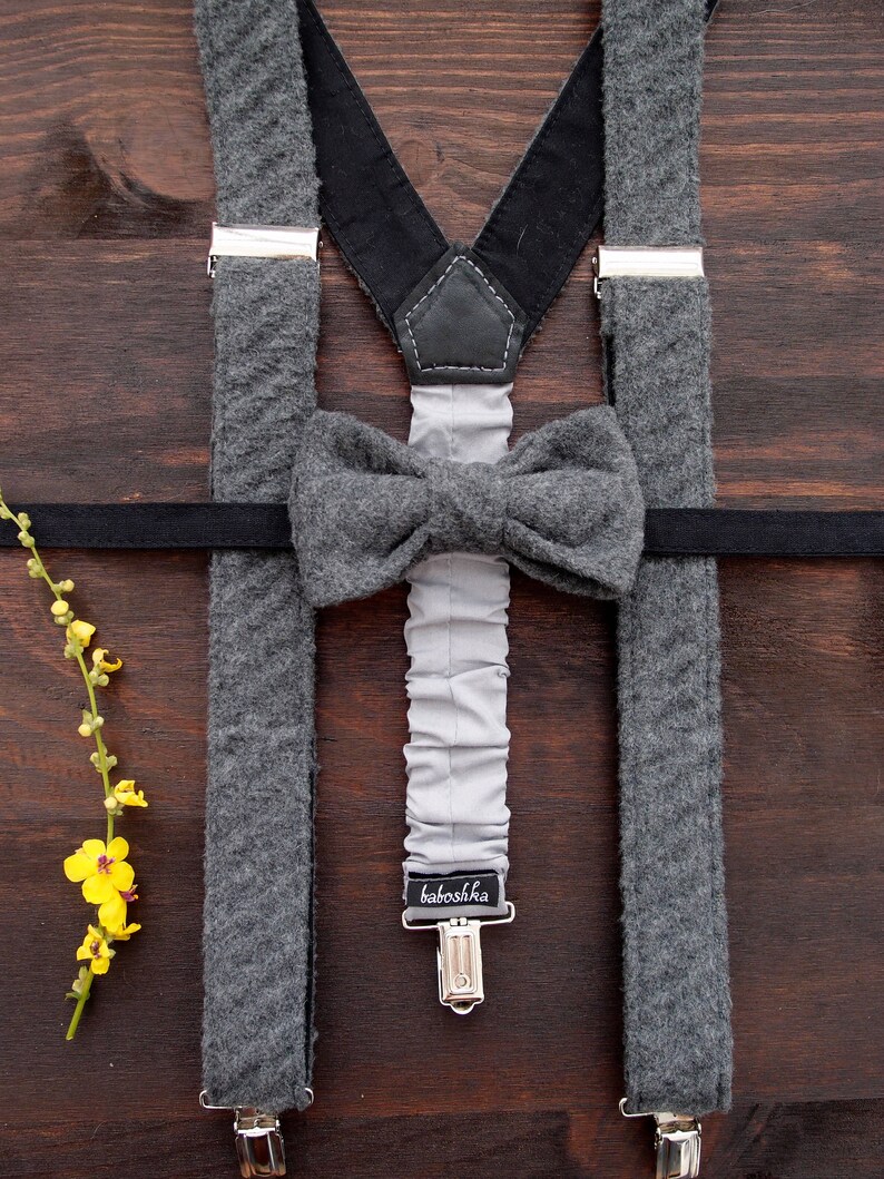 Grey Bow Tie and Suspenders Adult Suspenders Set Birthday Etsy