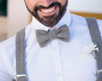 Suit bow tie and suspenders for men, Wedding bow tie and brace, Grey bow tie and suspenders, Mens bow tie and brace, baboshkaa