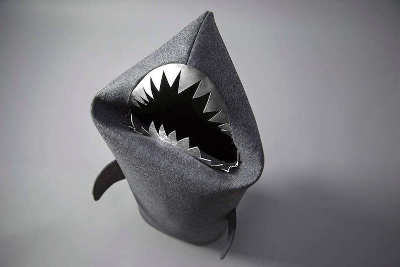 SHARK, Felt laundry basket for bathroom or children's room as a basket for toys, anthracie, silver teeth, Uczarczyk, gift idea, Big size L image 3