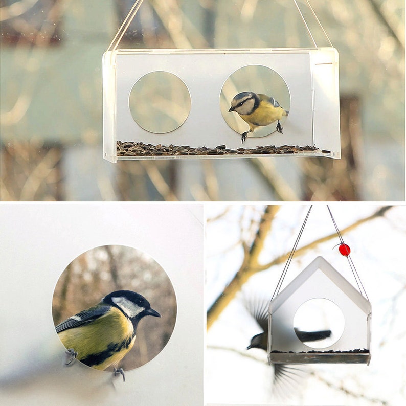 Early Bird Gift, Hanging Bird Feeder, Window Bird Feeder, House, Bird lover gift, Bird watching, Modern bird feeder, Morning Bird, Clear, image 8