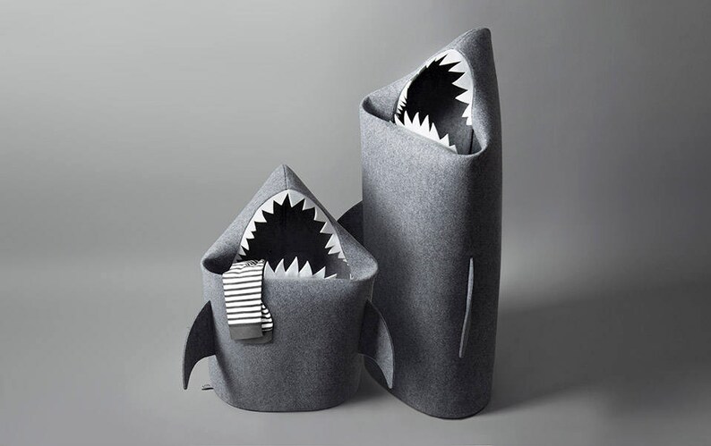 Toy basket, Gift for kid, Shark basket for toys, Kids toys, Kids hamper, Kids room décor, Felt basket, Bin for toys, Shark lover gift, Gray image 7