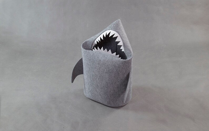 Toy basket, Gift for kid, Shark basket for toys, Kids toys, Kids hamper, Kids room décor, Felt basket, Bin for toys, Shark lover gift, Gray image 4