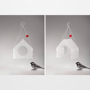 Early Bird Gift, Hanging Bird Feeder, Window Bird Feeder, House, Bird lover gift, Bird watching, Modern bird feeder, Morning Bird, Clear, image 2