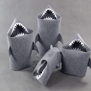 SHARK, Felt Laundry basket, middle size M, Storage basket, Felt Toy Basket, Felt room decor, Middle size M, image 1