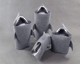 Felt Shark Laundry Basket, Toy Storage, Kids Room Decor (Size M)