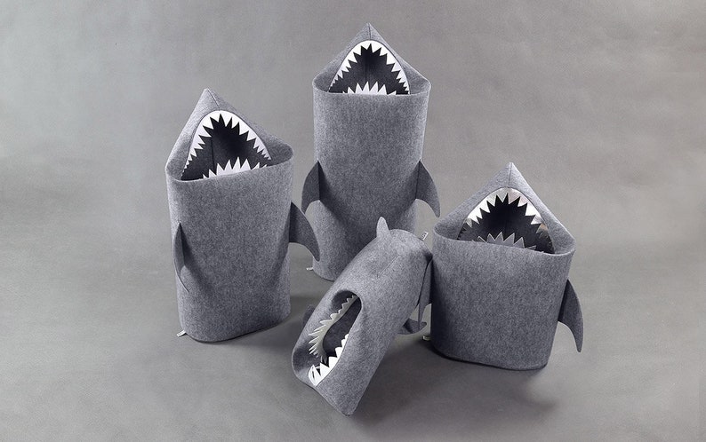 SHARK, Felt Laundry basket, middle size M, Storage basket, Felt Toy Basket, Felt room decor, Middle size M, image 1