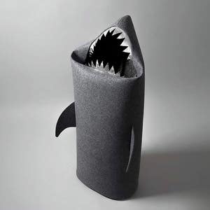 SHARK, Felt laundry basket for bathroom or children's room as a basket for toys, anthracie, silver teeth, Uczarczyk, gift idea, Big size L image 1