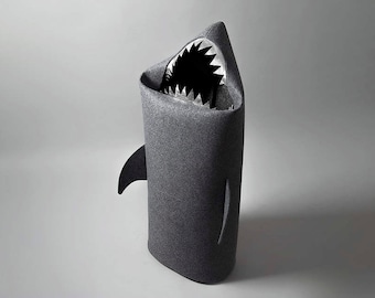 SHARK, Felt laundry basket for bathroom or children's room  as a basket for toys, anthracie, silver teeth, Uczarczyk, gift idea, Big size L