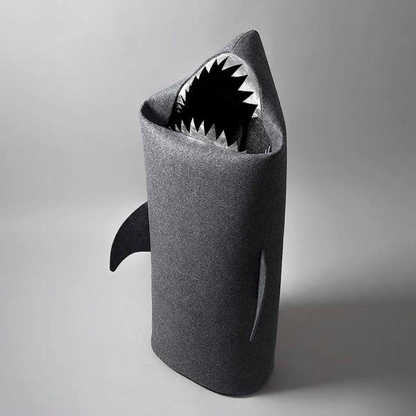 SHARK, Felt laundry basket for bathroom or children's room  as a basket for toys, anthracie, silver teeth, Uczarczyk, gift idea, Big size L