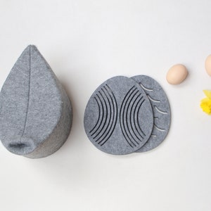 Easter Tea Cozy Set, Tea Cozy Set for all tea lovers, Easter table, Felt modern design style, Gray felt, Duck, Easter eggs, Tea accesories, image 5