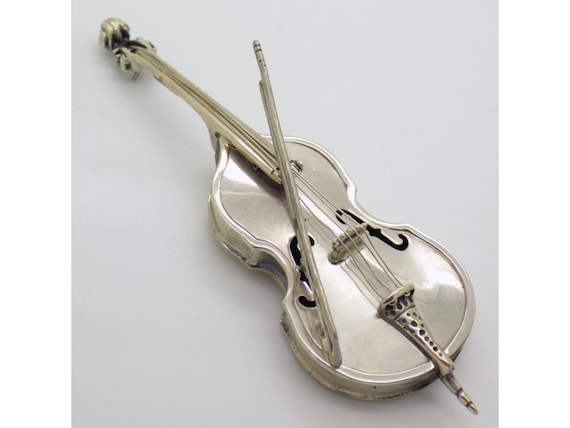 Figurine of a violin and bow, solid silver, 800 Angini, Italy, 1980s-90s, miniature music, Italian silversmithing, instrument collection