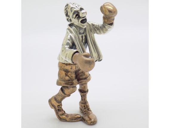 Rare Boxer Clown Figurine Sterling Silver 800 Brass Angini Sculpture Circus Vintage Collection 1970s 1980s Goldsmith 61g