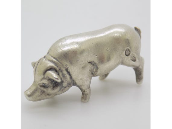 Solid Silver 800 Pig Figurine from Arezzo, Italy. Miniature Animal Statuette for Vintage Dollhouse, 1970s-1980s. Handmade. 27g
