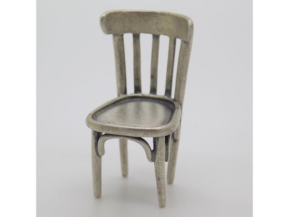 Solid Silver 800 Kitchen Chair from Arezzo, Italy. Miniature Furniture, Dollhouse Figurine, Vintage 1980s-1990s, Handmade, 7g