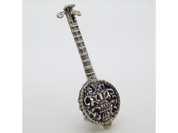 Solid Silver Mandolin from Arezzo, Italy. Miniature Musical Instrument, Dollhouse Figurine, Vintage 1970s-1980s, Handmade, Detailed, 8g