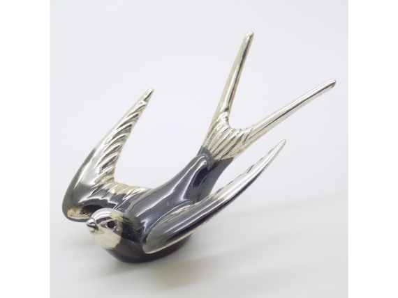 Vintage Italian 925 Sterling Silver Handmade Swallow Figurine Miniature Bird Statuette Sculpture Saturno Arezzo Tuscany 1980s