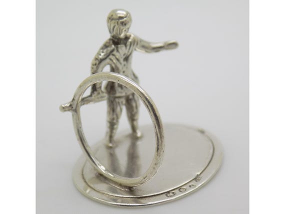 Silver 835 Holland Boy Playing Hoop Figurine, Vintage Traditional Toy, Dated 1978, 7g