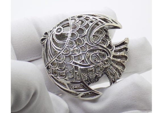 Tropical Fish Box in Solid 800 Silver, Infuso Arezzo, Italy, Marine Sculpture, Nestable, Vintage 1980s-1990s, 28g