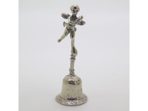 Solid Silver Angel with Fish Bell, Italy, Symbol of Protection and Abundance, Soft Tinkle, Miniature Vintage 1970s-1980s, Handmade, 13g