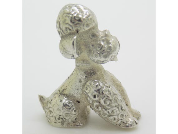 Solid Silver 800 Poodle Figurine, Italy, Miniature Dog Statuette, Dollhouse Style, Mid-Century Vintage 1940s-1950s, Handmade, 10g