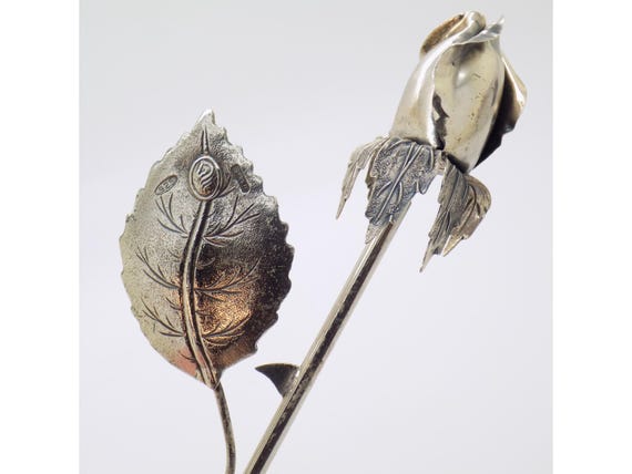 Vintage Rosebud Sterling Silver 925 Florence Italy 1980s 90s Flower Sculpture Italian Goldsmithing Collectible Decoration