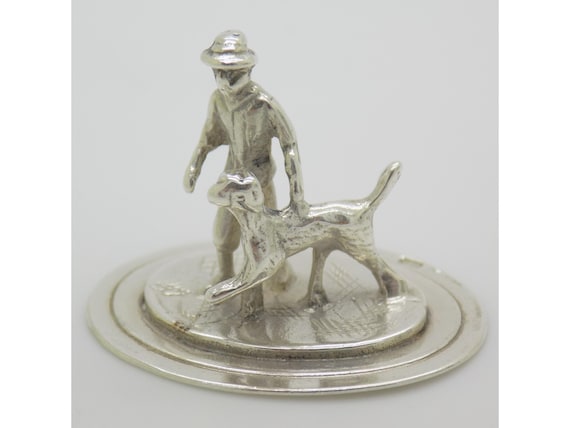 Miniature Man and Dog in Solid 835 Silver, Holland, Vintage Figurine 1978, Lion II Hallmark, 8g
