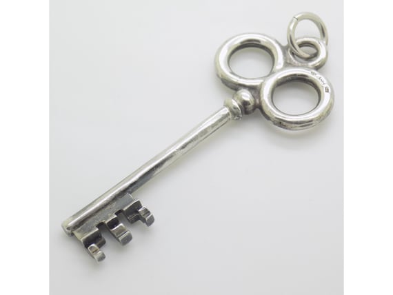 Large Sterling Silver 835 Key Pendant Statement Keychain Prestige Key Decorative Actual Size Vintage 70s Cabinet of Curiosities