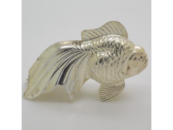 Fish-Shaped Salt and Pepper Shakers, Life-Size, Solid 835 Silver, P.V. Silversmith, Hungary, Vintage Tableware, 1950s-1960s, 25g