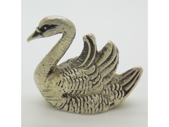 Detailed Swan Figurine in 800 Sterling Silver, Italy, Dense Miniature Sculpture, Collectible Bird, Vintage Tableware, 1960s, 24g