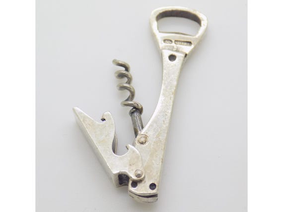 Solid Silver 800 Corkscrew and Bottle Opener Set by Raspini 132 AR Arezzo, Italy. Miniature Dollhouse Utensils, Vintage 70s/80s, Handmade
