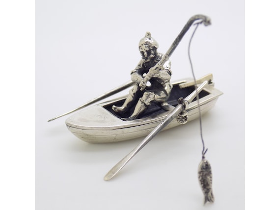 Fisherman's Boat Sculpture, Sterling Silver 925, Arezzo, Italy, 1980s-90s, Vintage Miniature, Italian Silversmithing, Nautical, Collectible Item