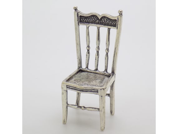 Miniature Domestic Chair, Sterling Silver 925, Arezzo, Italy, 1970s-80s, Dollhouse Furniture, Italian Silversmithing, Collectible