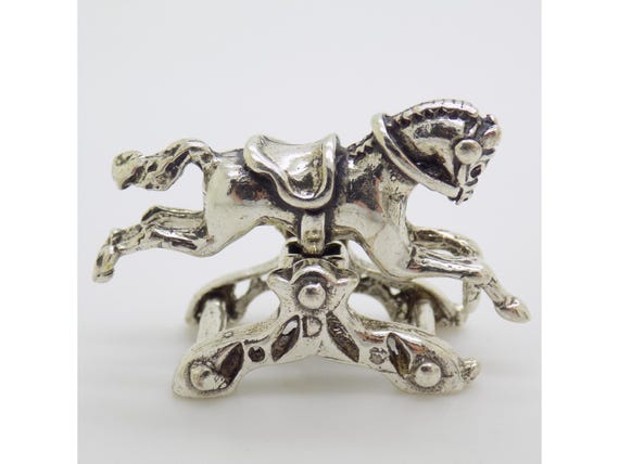 Miniature Rocking Horse, Solid Silver, 800, Arezzo, Italy, 1980s-90s, Toy, Figurine, Italian Silversmithing, Childhood Collectible