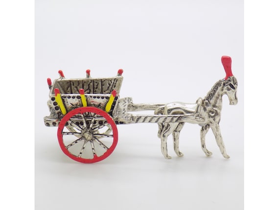 Sicilian Cart in Solid Silver 800, Carriage with Horse-Drawn Carriage, Miniature Figurine, Italy, Folklore, Vintage, 1980s-1990s, 17g