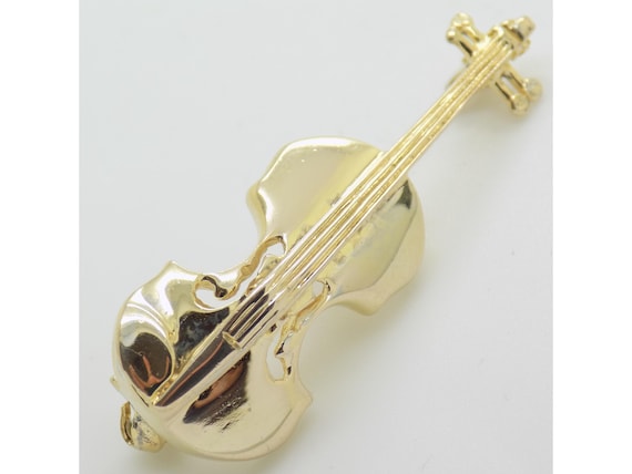 Gold-Plated 800 Sterling Silver Violin Brooch, Vicenza, Italy. Vintage 1970s/1980s Miniature Music Instrument Jewelry. Handmade. 6g