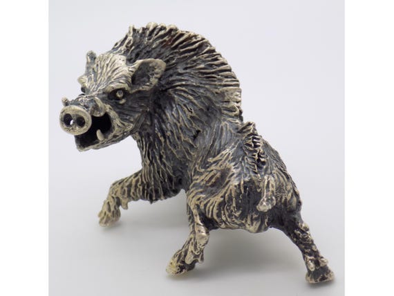 Large Solid Silver Boar 800 Mario Cerreti Arezzo Italy Vintage Animal Sculpture 1950s-1960s 148g
