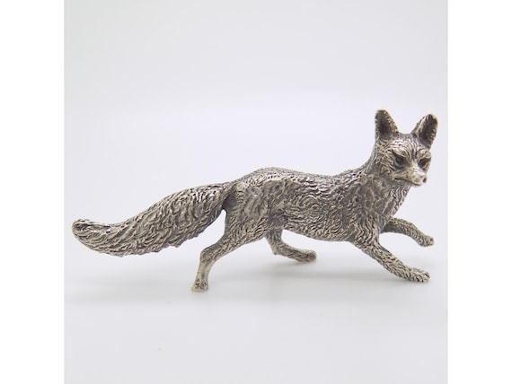 Solid Silver Fox Sculpture 800 Florence Italy 1960s 70s Vintage Animal Italian Goldsmithing Fox Figurine Metal Collectible