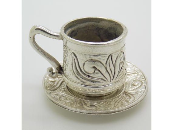 Miniature Solid Silver Coffee Cup and Saucer Set, Made in Italy, Tested, Vintage 1970s/1980s, 23g