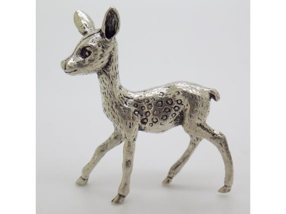 Solid Silver Deer Fawn Figurine, 800, Italy, 1970s-80s, Miniature Animal Statuette, Italian Silversmithing, Collectible