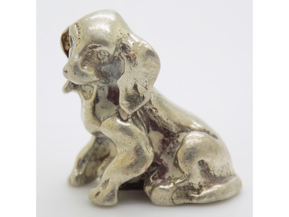 Rare Miniature Solid Silver Puppy 800 Vicenza Sculpture, Vintage Animal Dog 1950s-1960s Venetian Silversmithing 8.3g