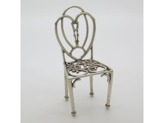 Elegant Silver 800 Figurine Chair from Arezzo, Italy. Miniature Dollhouse Seat, Vintage Furniture from the 1970s-1980s. Handmade. 10g